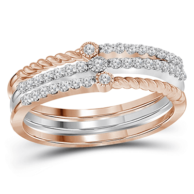 Stackable Rings - White Gold & Rose Gold With Diamonds