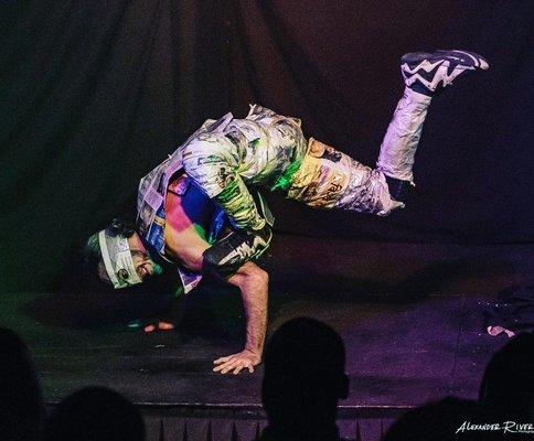 Newspaper Ninja breakdancing at Secret Circus