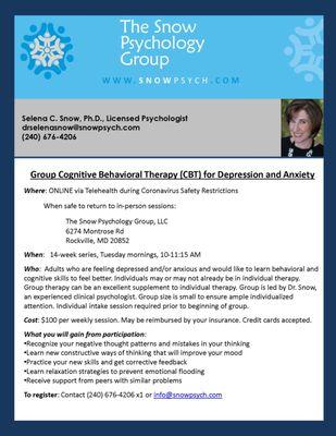 Cognitive Behavior Therapy CBT Group for Depression and Anxiety