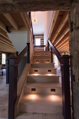 Stairway in our custom log home cabin