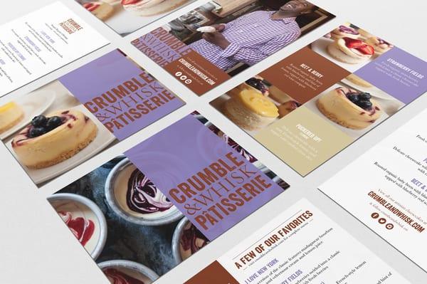 Direct mail design and branding work for Charles at Crumble and Whisk from Oakland, CA