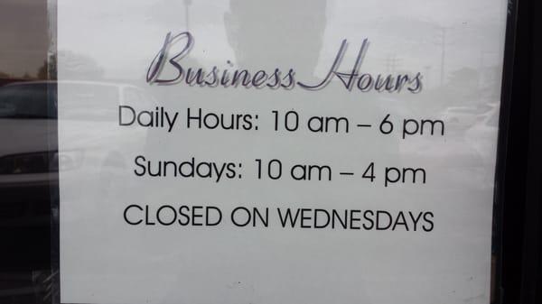 Business hours as of June 2015.