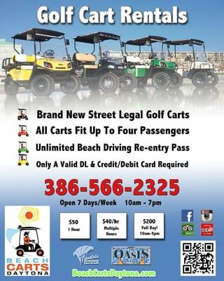 Beach Carts Daytona rack card.