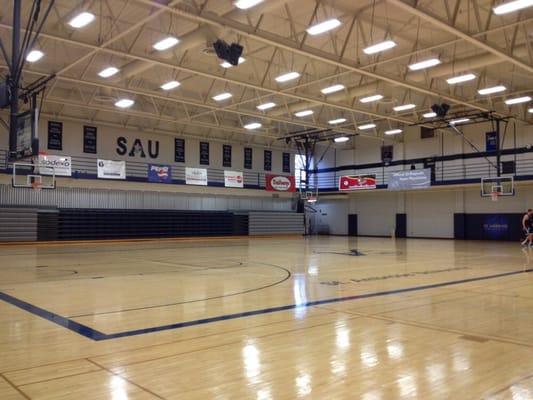 The gym and second level is a running area.