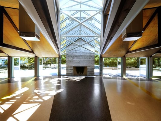 The interior of our newly renovated dining hall filled with sunlight