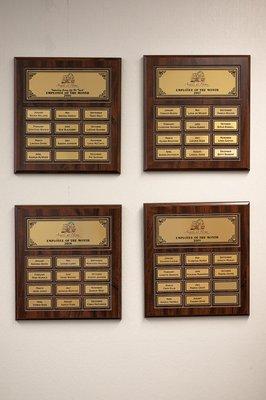 Plaques honoring our outstanding caregivers