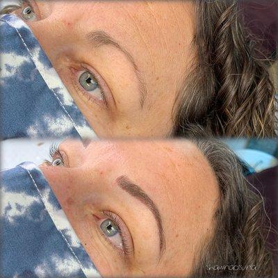 Microblading with manual shading