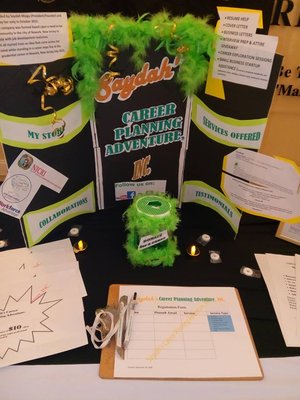 Saydah's Career Planning table display showcase for  Robert Treat Academy job readiness community outreach