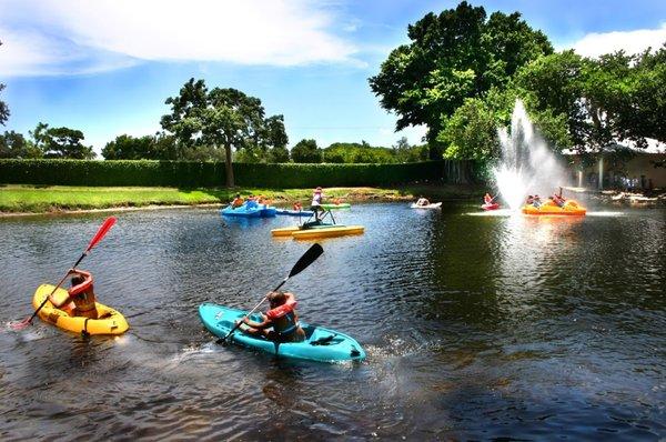 Traditional day camp offers a variety of fun activities like rowing on the lake!