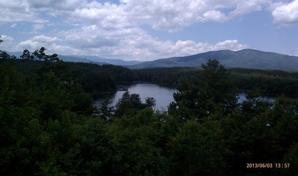 View of the mountains with lake from the 18th tee.