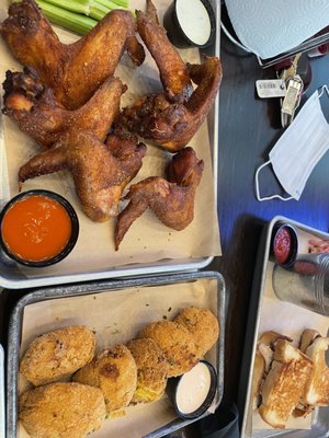 Smoked Fried Chicken Wings, Poblano Corn Fritters