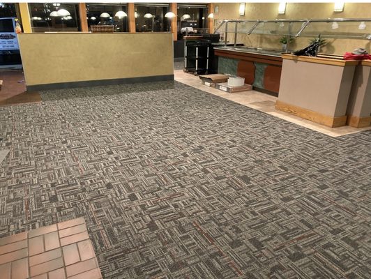 It was our pleasure to work with Brookside Family Restaurant installing their new carpet tile, color Warm Ashes