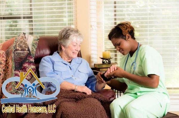 Caregiver assisting an elderly client.