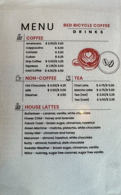 Coffee menu