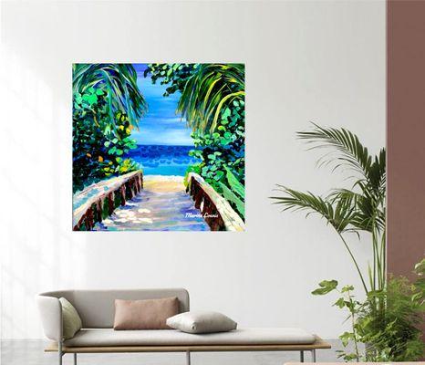 Vanderbilt Beach Path Original Acrylic Painting on Canvas. Custom framing shop Naples, great picture frames, art frames Naples Art District