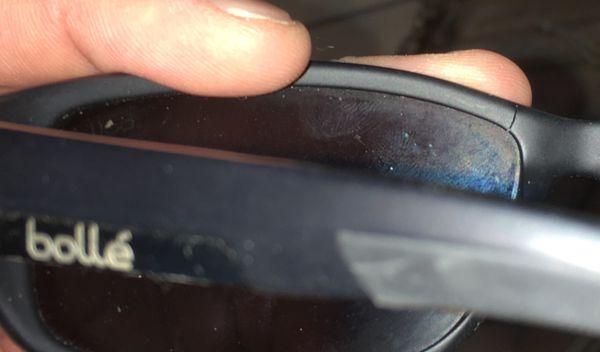 Cheap Bolle glasses bought from Costco Optical.  Shows where they cracked.