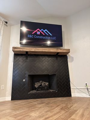 Fireplace tile and mantel installed