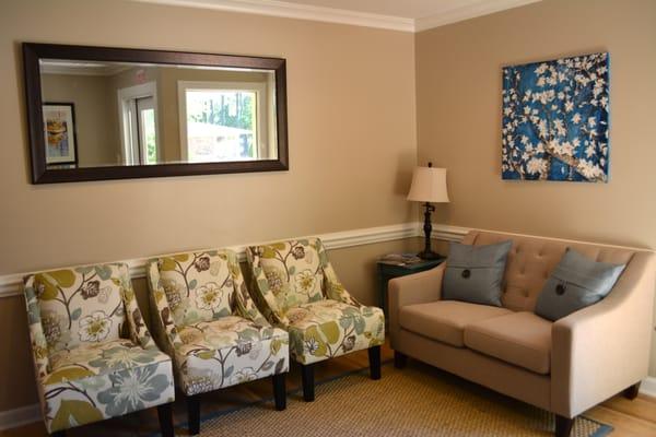 Beautiful and comfortable waiting room that makes you feel right at home.