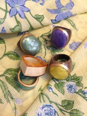 Artisian Rings created from wood taken from tree farms by Sylca Designs.