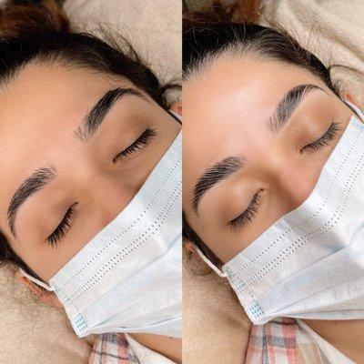 Before and after brow lamination