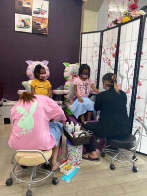 My granddaughters getting a "princess pedi".