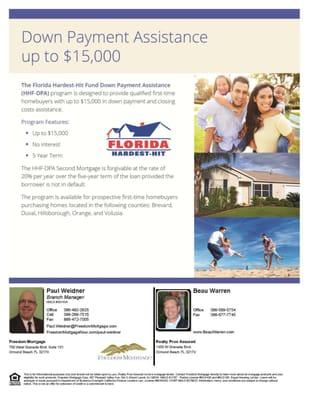 If you are a qualified first time home buyer, you may be eligible through FHH-DPA program, to receive up to $15,000 in buyers...