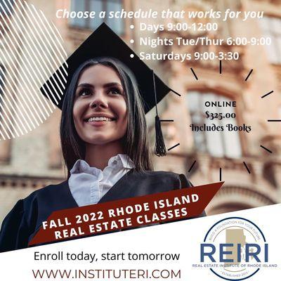 Rhode Island real estate classes Fall 2022.