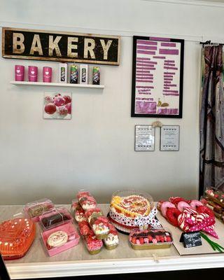 Counter of baked goods for Valentine's Day