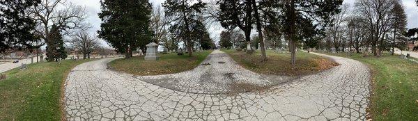 Main walkway closest to street and front of cemetery