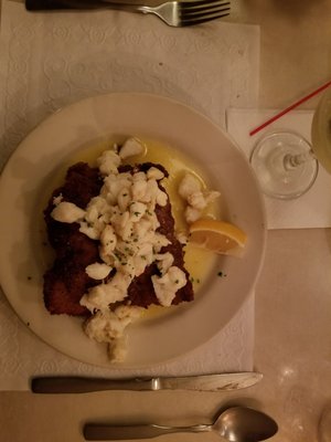 Stuffed veal with Mazzarella cheese and lump crab in a lemon butter sauce