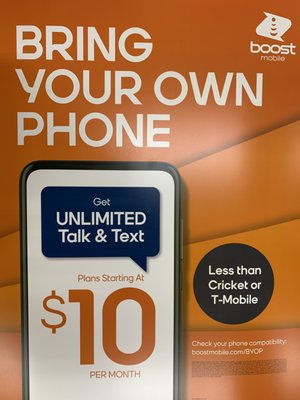 Dear Customers bring your own phone and get unlimited talk and text along 1 Gb internet in $10.00