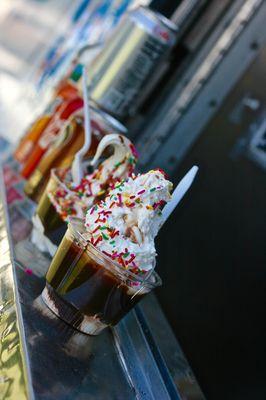 Hot fudge sundaes ready to be enjoyed!