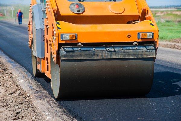 Our asphalt paving roller in action!