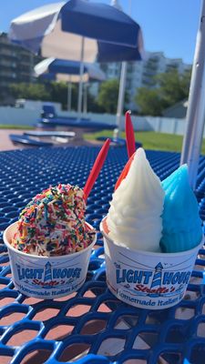 Vanilla soft serve and cherry/lemon/blue raspberry ice