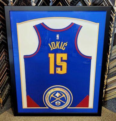 Framed Jokic signed Nuggets Jersey