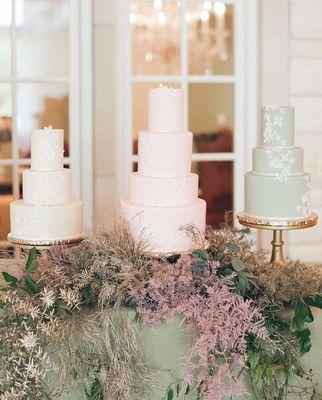 Trio of cakes at a private dinner.