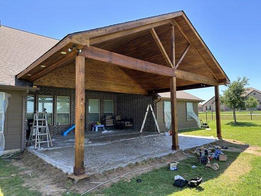 Freshly built and stained patio cover