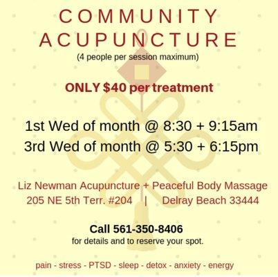 Community acupuncture starting in March 2019