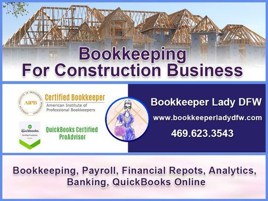 Bookkeeper Lady DFW - offers complete accounting and bookkeeping solution for construction business in DFW area