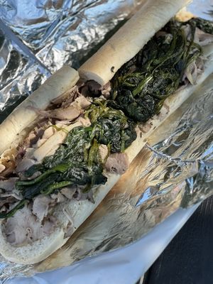 Philly Roast pork with garlicky spinach