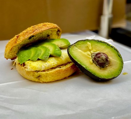 Avacado, egg and cheese
 on a cheddar jalapeno bagel!!