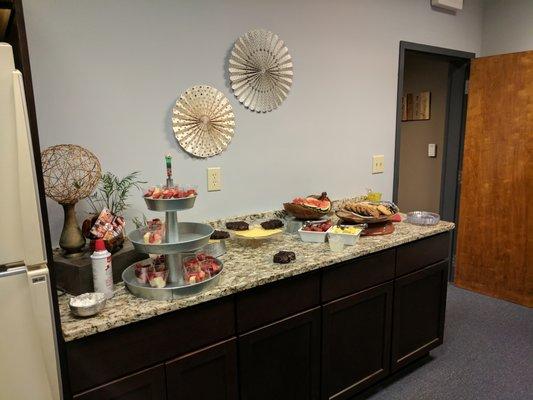 Inside. Dessert station setup for a company party.