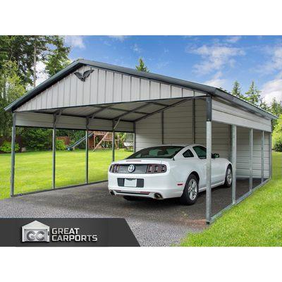 Sturdy metal carport garage storage building 20x20x7 near me at GreatCarports.com. Free delivery and installation. $6,149 as shown.