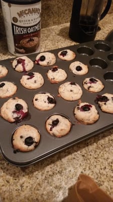 Fresh blue berry muffins...fresh blueberries, buttermilk base, rock sugar top