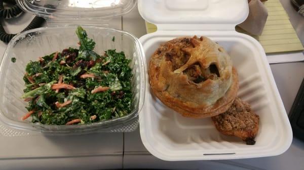 Lamb and asparagus pie, kale salad, and strawberry/rhubarb pie.