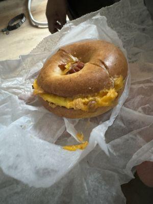 Bacon, egg and cheese bagel sandwich