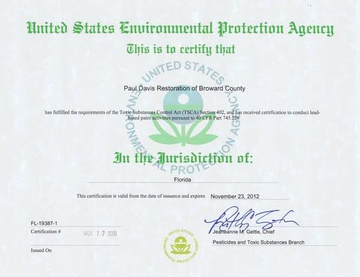 EPA Lead Certified Firm