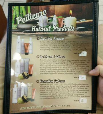 Pedicure choices and price list 9/02