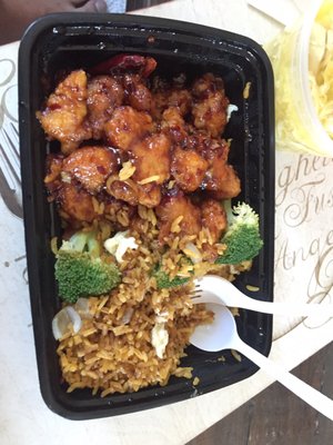 General Tsos chicken and pork fried rice. Excellent