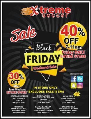 BLACK FRIDAY SALE! 40% off entire store from 7am-9am & 30% weekend sale after 11am. And While you're here check out our 70% off sales racks.